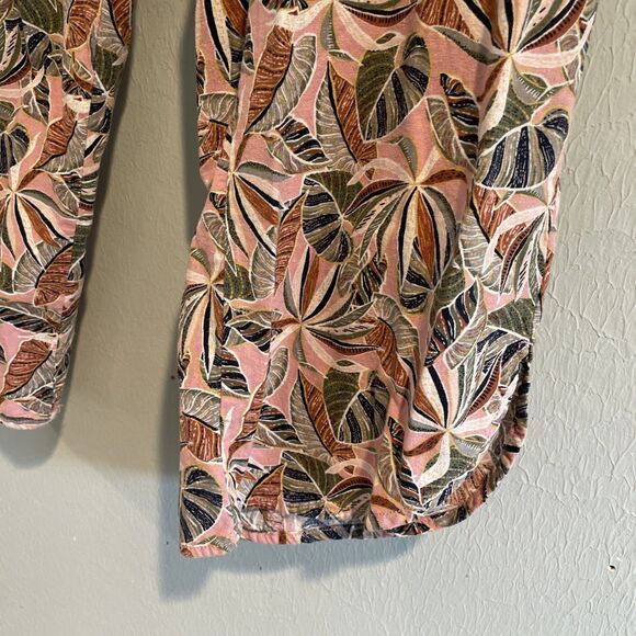 Linen Wide Leg Pants XL Palm Tropical Beach Print Pink Pull On Elastic Pockets - Picture 3 of 6